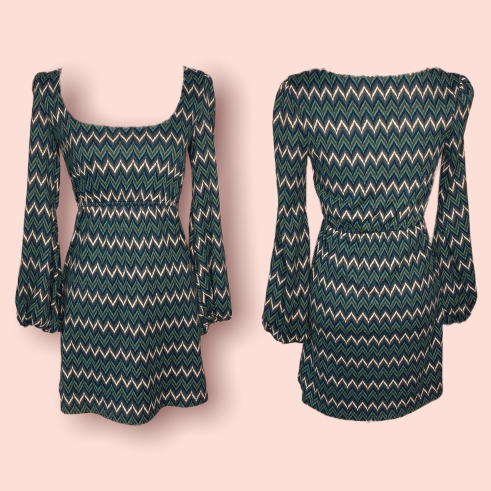 Judith March Chevron Dress Bishop Sleeves
